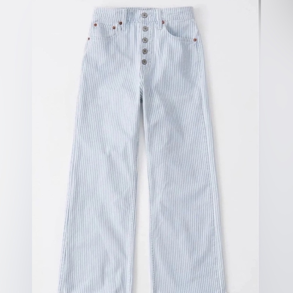 Blue and white striped high rise loose Abercrombie jeans